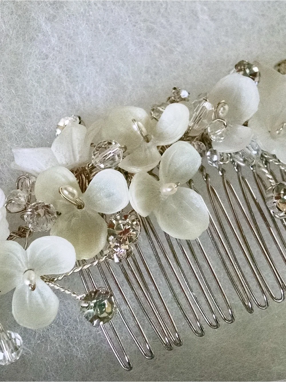 Anne Marie White Floral Hair Comb with Crystal Accents